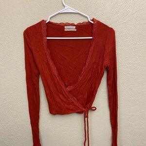 Urban outfitters lace trimmed red wrap top